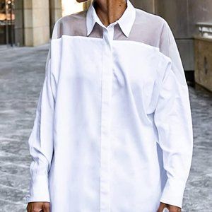 The Drop Women's White Button Up Shirt with Organza Yoke by @signedblake